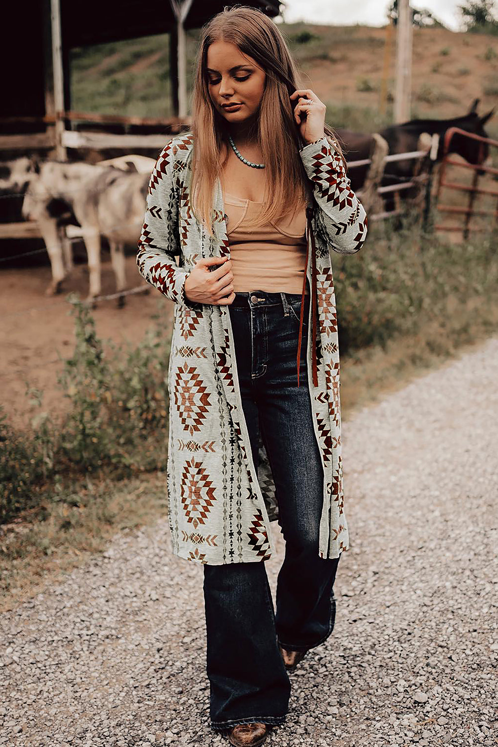 Western Winds Aztec Knit Duster-Rust & Ivory