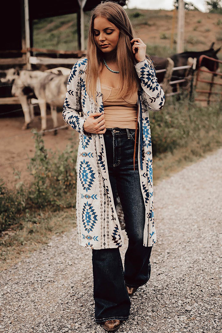 Western Winds Aztec Knit Duster-Blue Accents