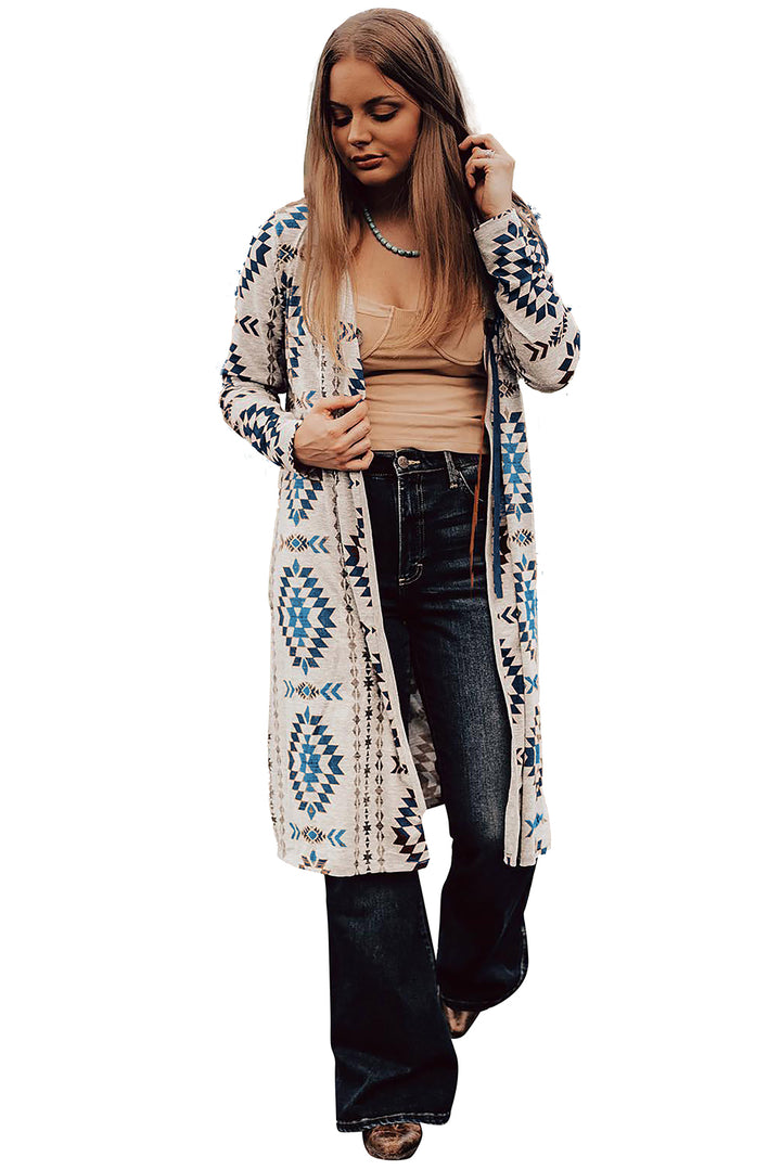 Western Winds Aztec Knit Duster-Blue Accents