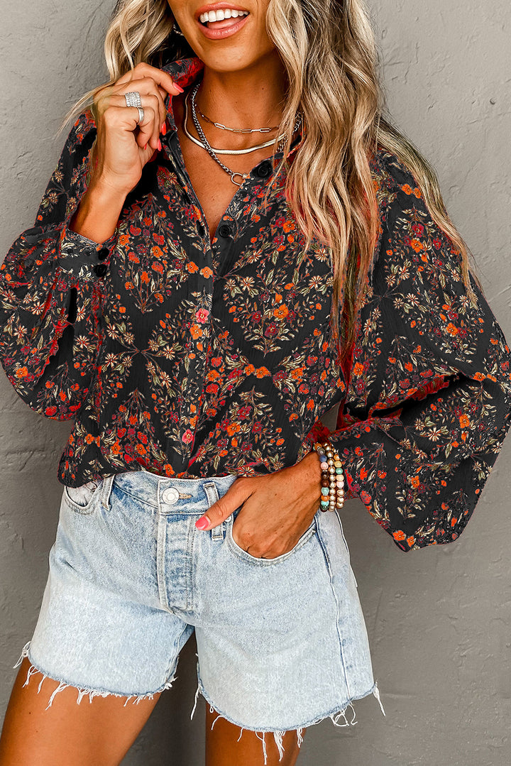 Midnight Garden Blouse – Luxe Black Floral Button Down