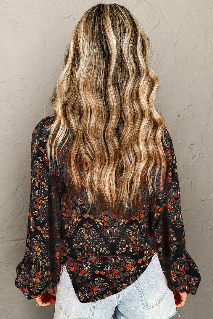 Midnight Garden Blouse – Luxe Black Floral Button Down