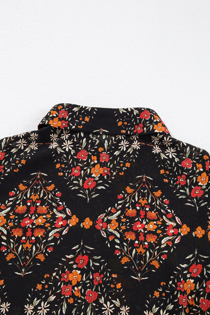 Midnight Garden Blouse – Luxe Black Floral Button Down
