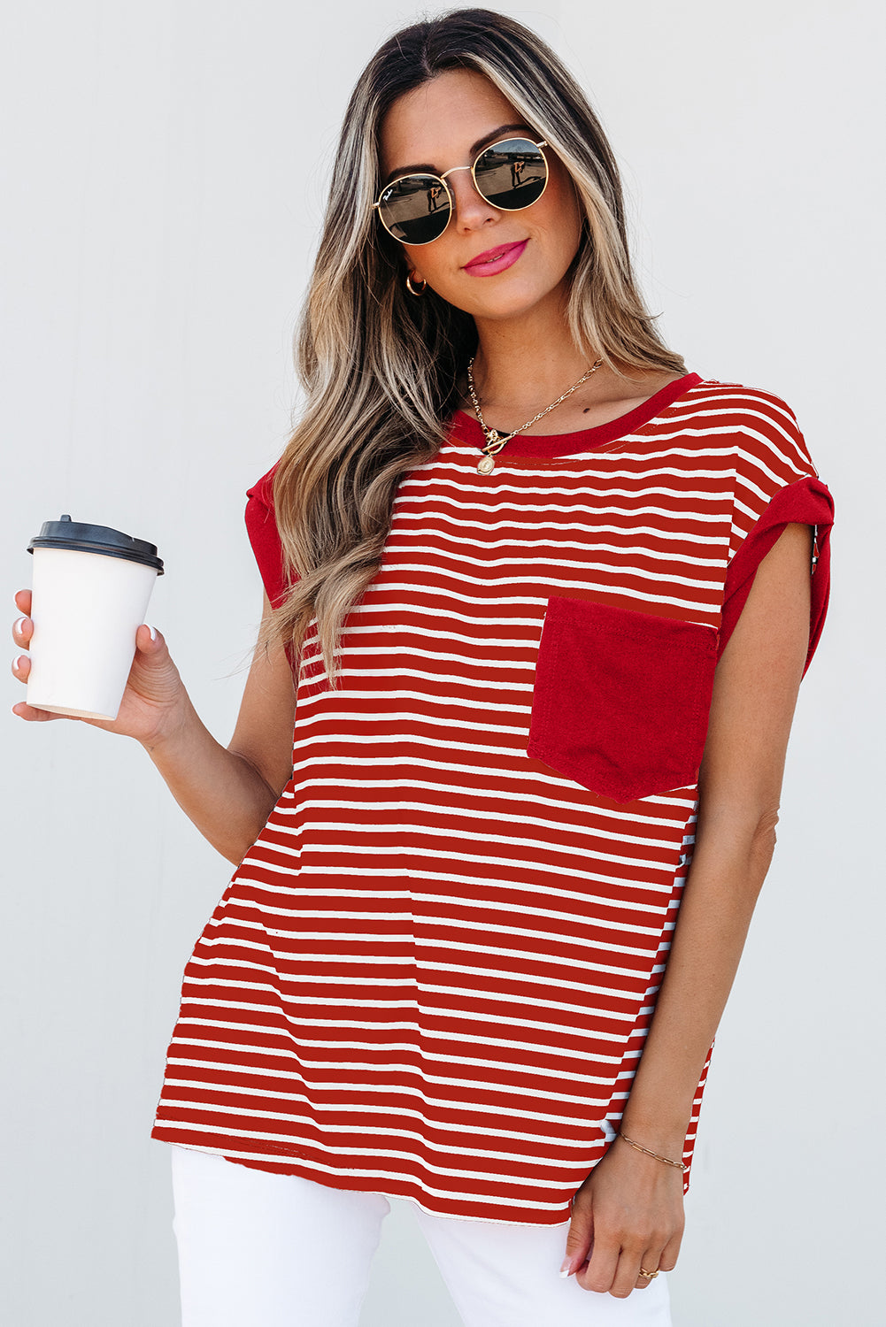Classic Stripes & Contrast Pocket Tee – Red & White Bold