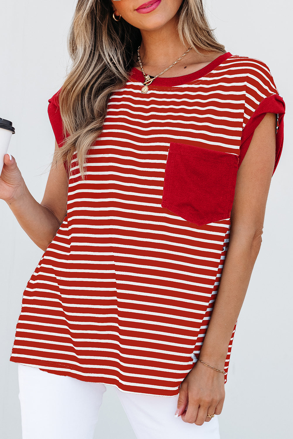 Classic Stripes & Contrast Pocket Tee – Red & White Bold
