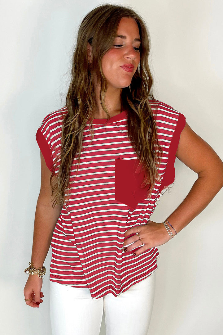 Classic Stripes & Contrast Pocket Tee – Red & White Bold