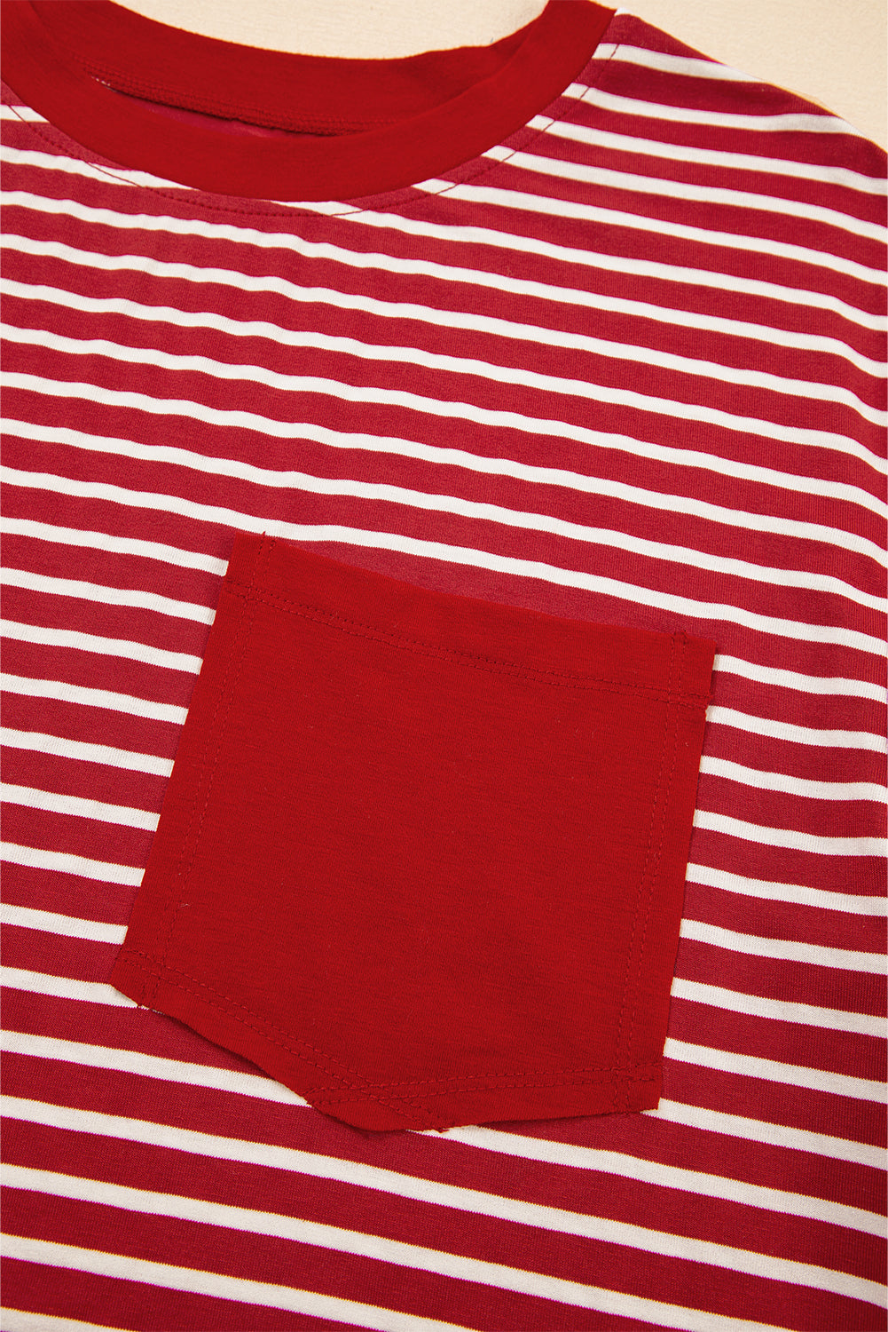 Classic Stripes & Contrast Pocket Tee – Red & White Bold