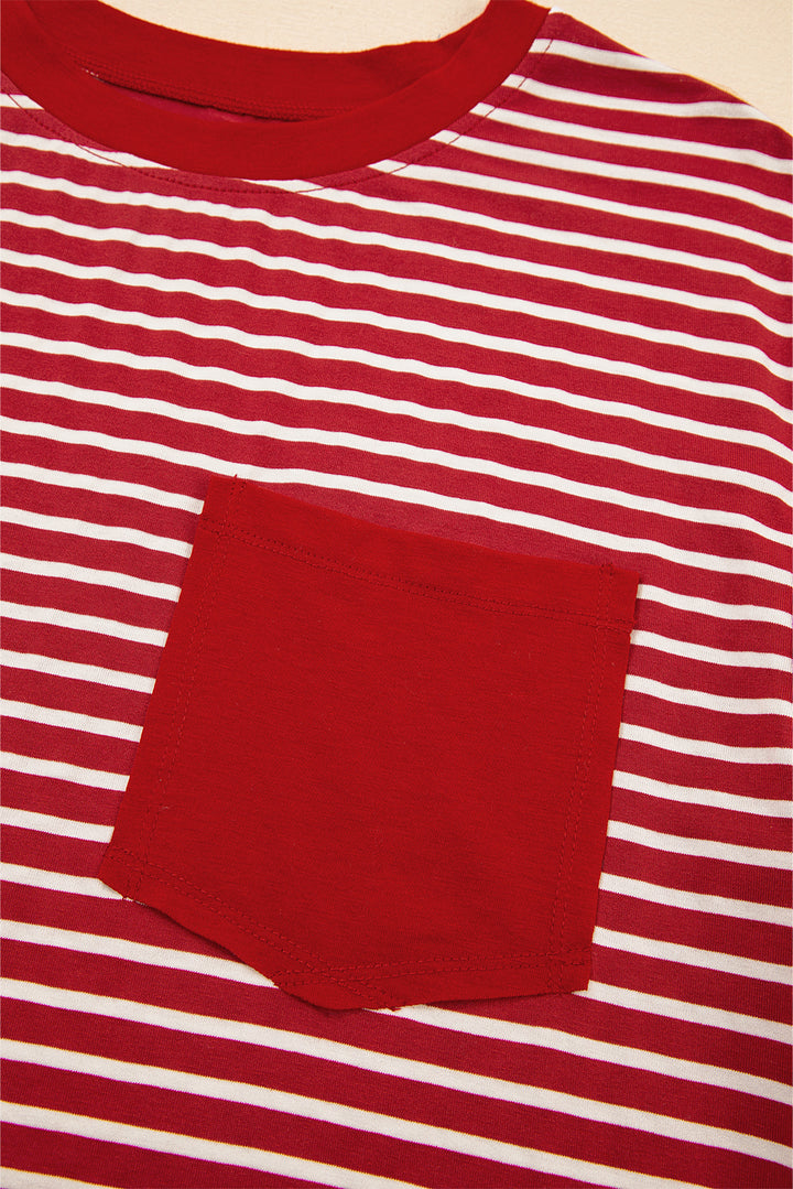 Classic Stripes & Contrast Pocket Tee – Red & White Bold