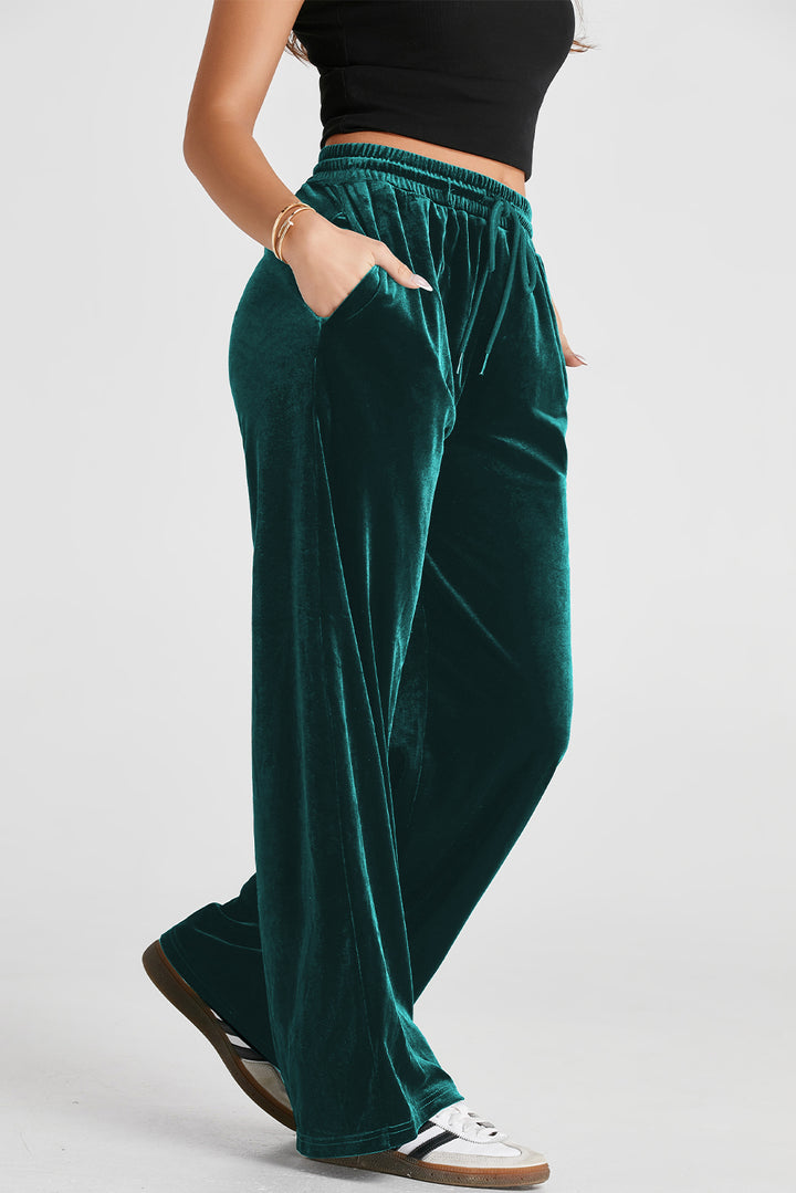 ✨ Luxe Lounge Velvet Wide Leg Pants – Available in Black, Emerald & Wine ✨