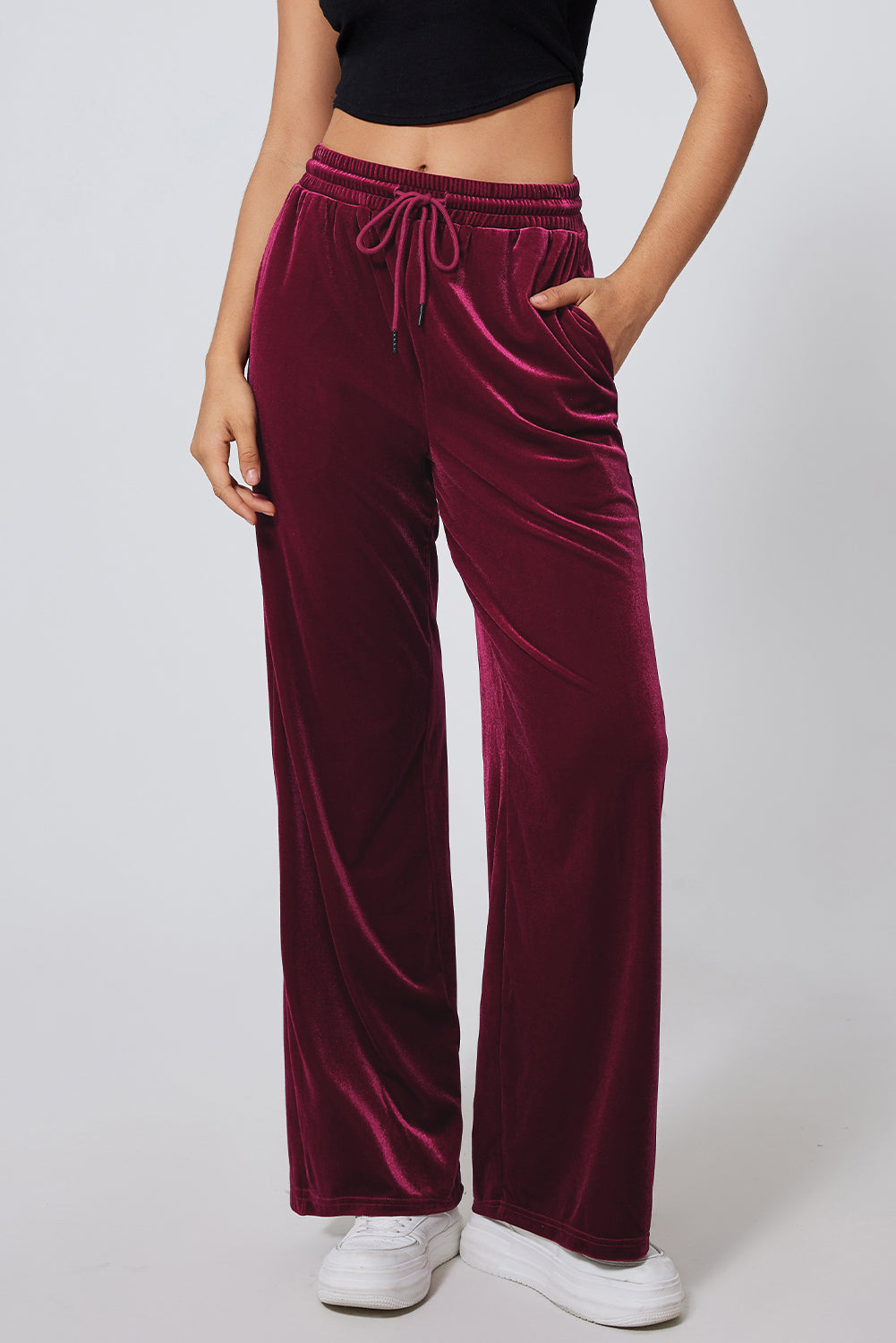 ✨ Luxe Lounge Velvet Wide Leg Pants – Available in Black, Emerald & Wine ✨