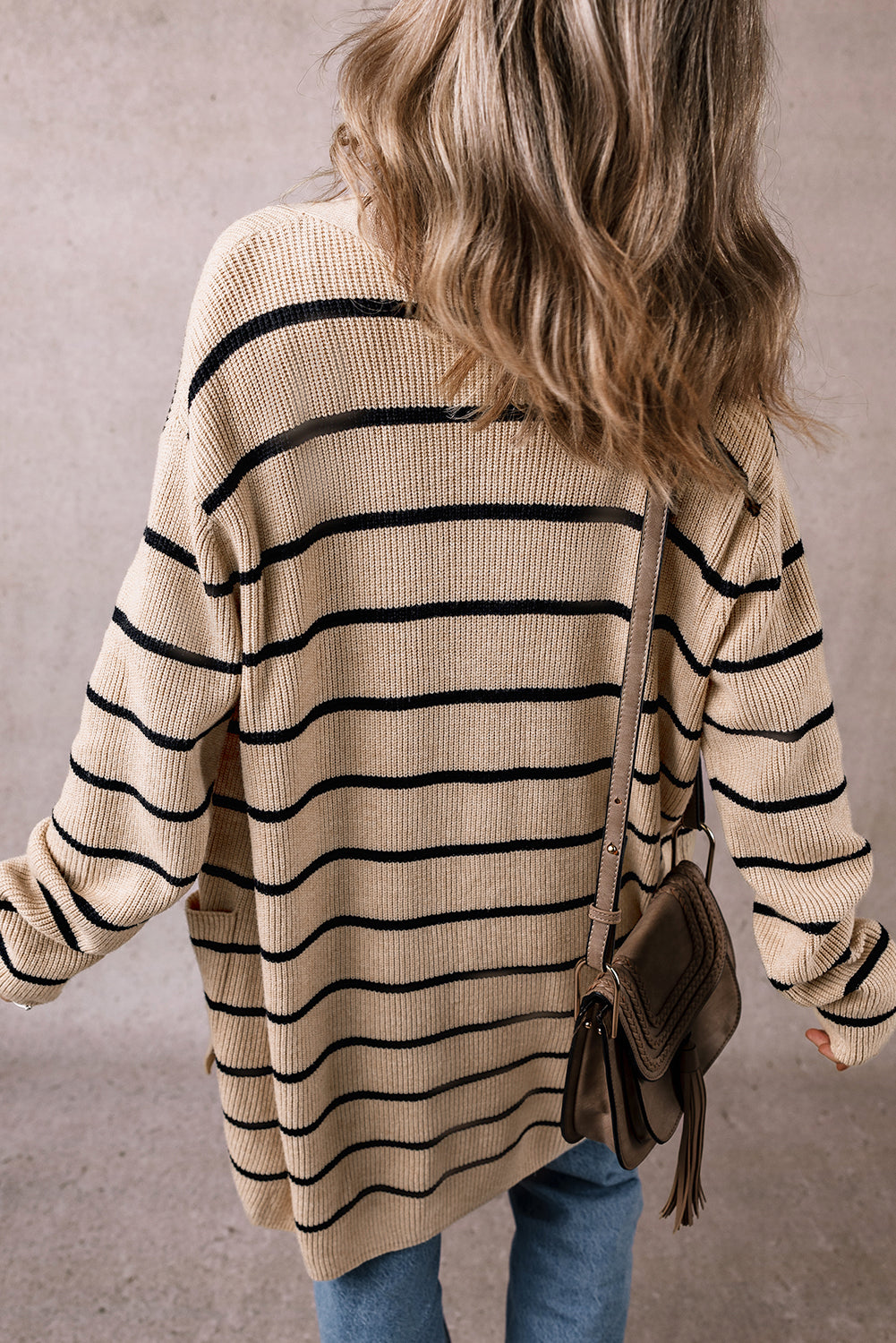 Harbor Stripe Cozy Open-Front Cardigan (Sand & Ink)