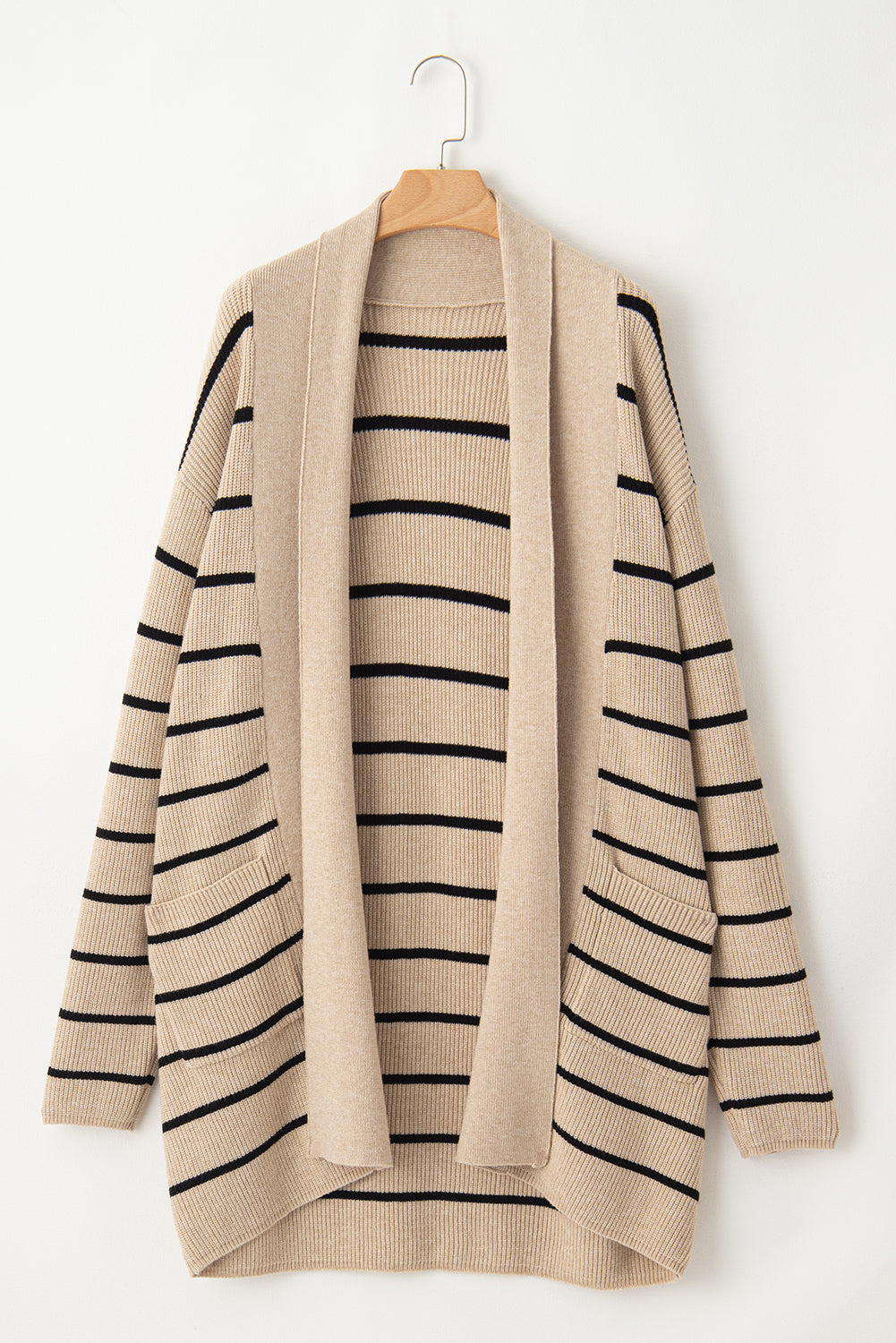 Harbor Stripe Cozy Open-Front Cardigan (Sand & Ink)