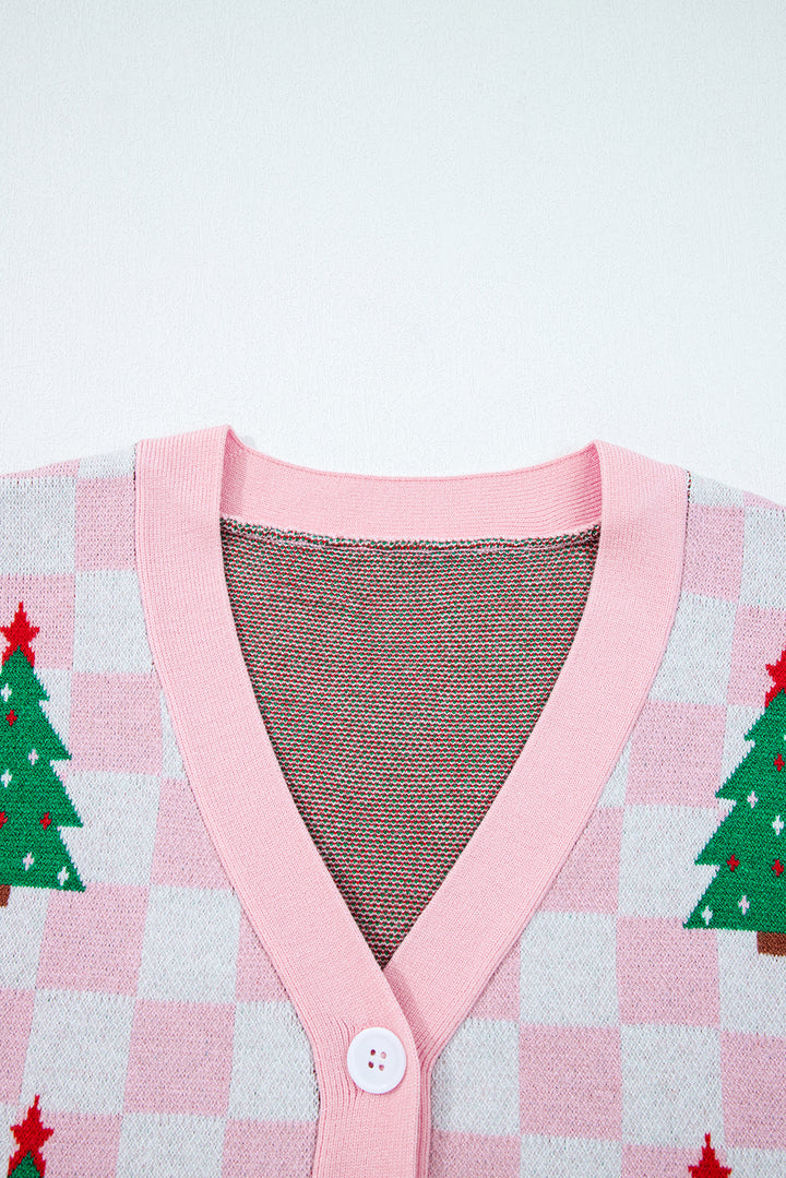 🎄🎅🏻Luke & Estelle “Candy Cane Dreams Checkered Christmas Cardigan” – Pink & White (OR) Red & White