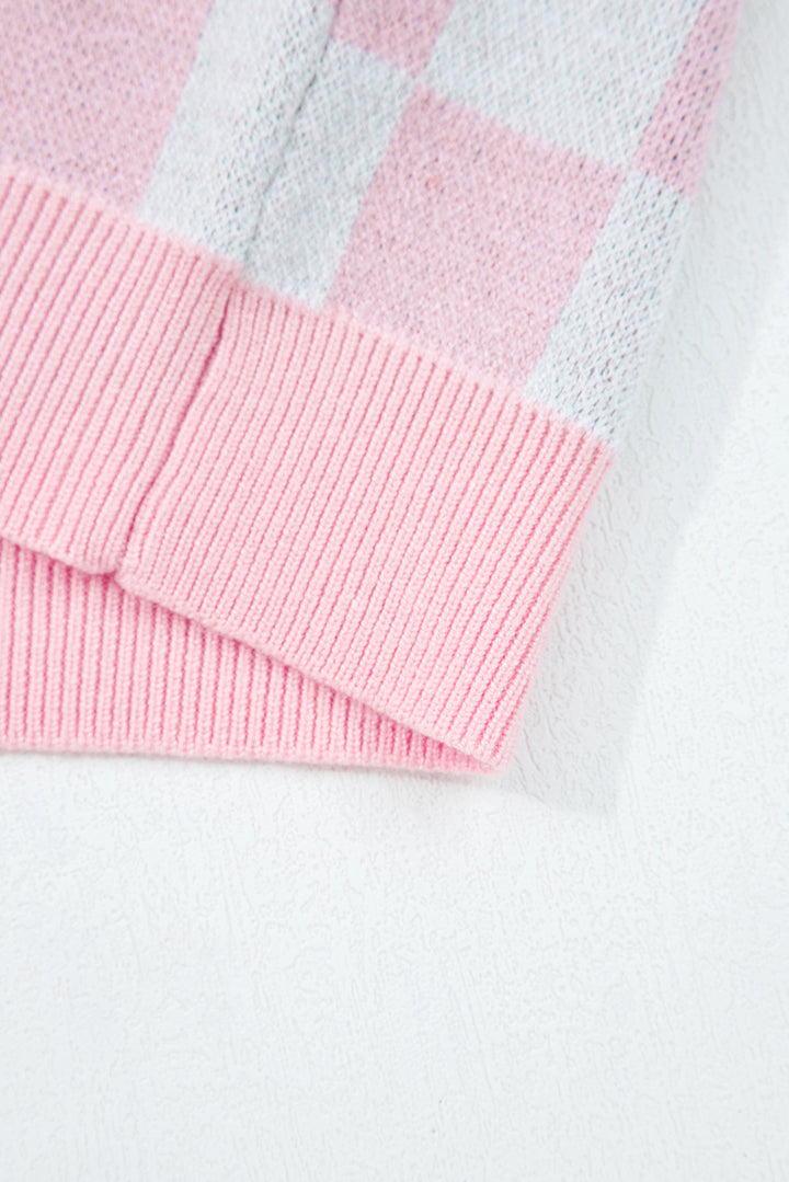 🎄🎅🏻Luke & Estelle “Candy Cane Dreams Checkered Christmas Cardigan” – Pink & White (OR) Red & White