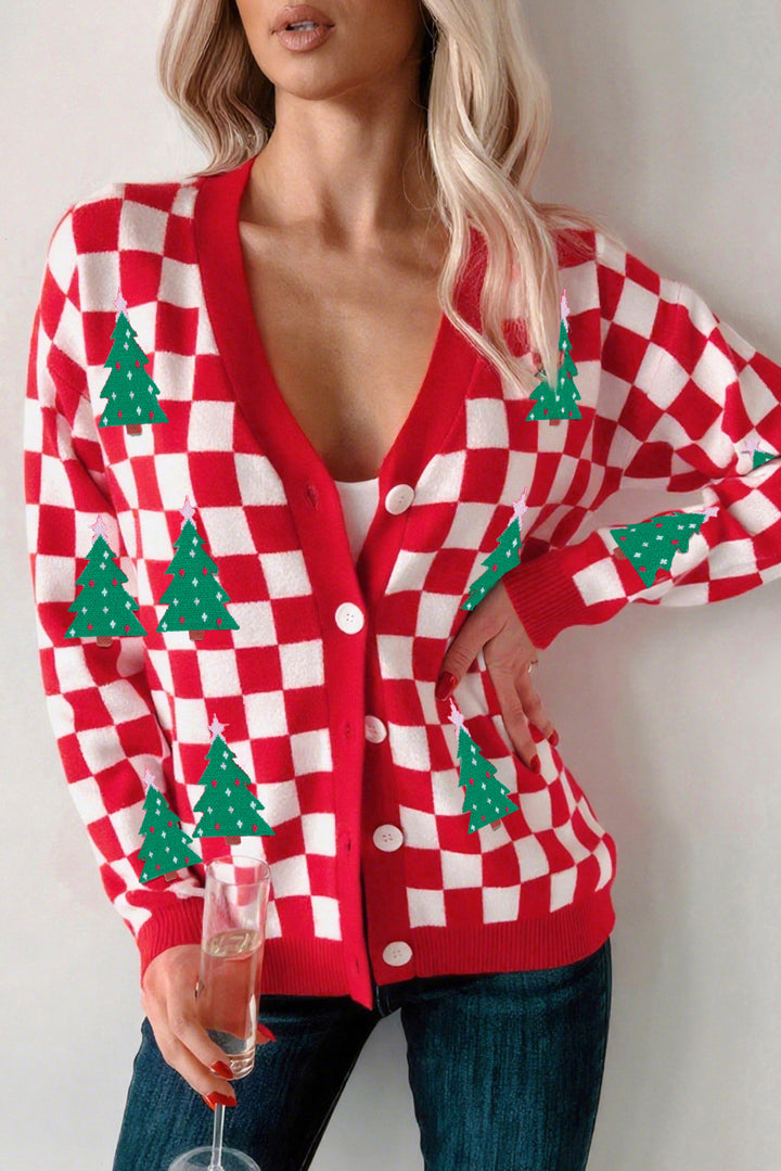 🎄🎅🏻Luke & Estelle “Candy Cane Dreams Checkered Christmas Cardigan” – Pink & White (OR) Red & White