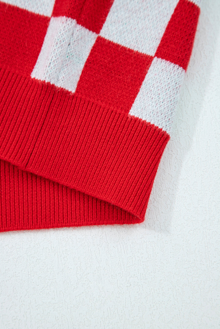 🎄🎅🏻Luke & Estelle “Candy Cane Dreams Checkered Christmas Cardigan” – Pink & White (OR) Red & White