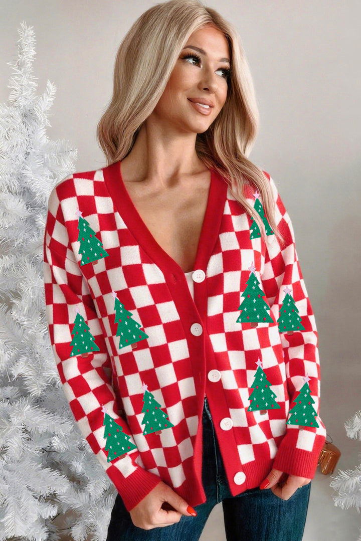 🎄🎅🏻Luke & Estelle “Candy Cane Dreams Checkered Christmas Cardigan” – Pink & White (OR) Red & White