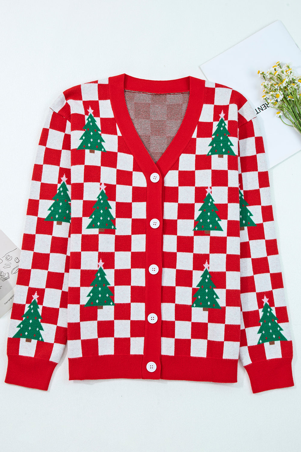 🎄🎅🏻Luke & Estelle “Candy Cane Dreams Checkered Christmas Cardigan” – Pink & White (OR) Red & White