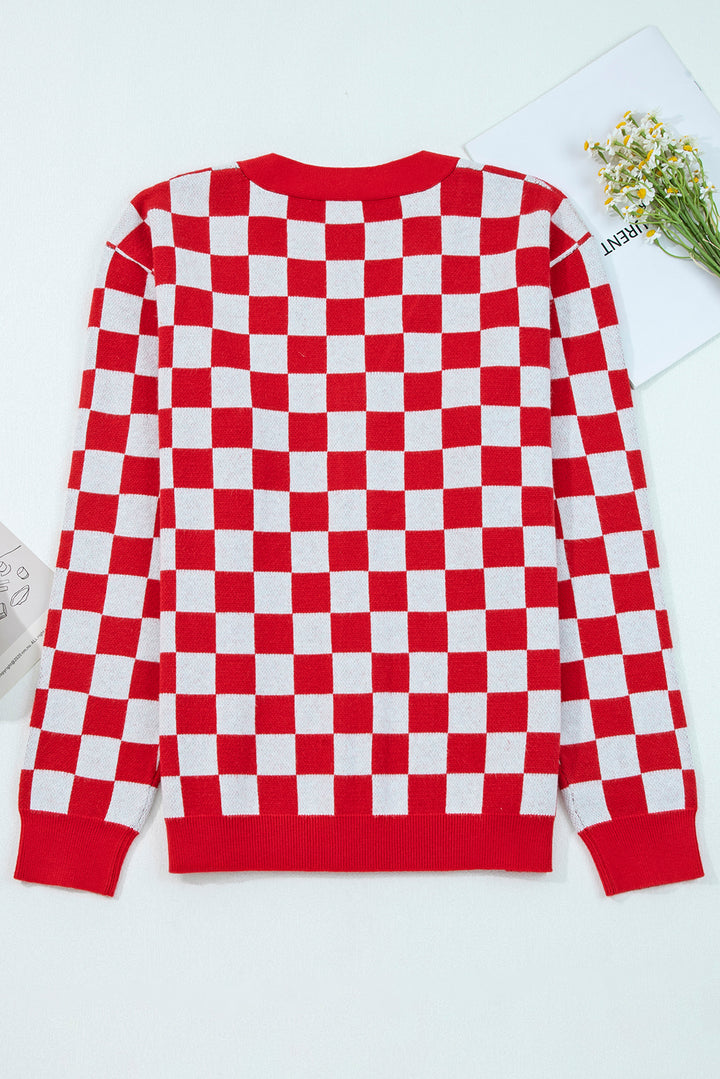 🎄🎅🏻Luke & Estelle “Candy Cane Dreams Checkered Christmas Cardigan” – Pink & White (OR) Red & White