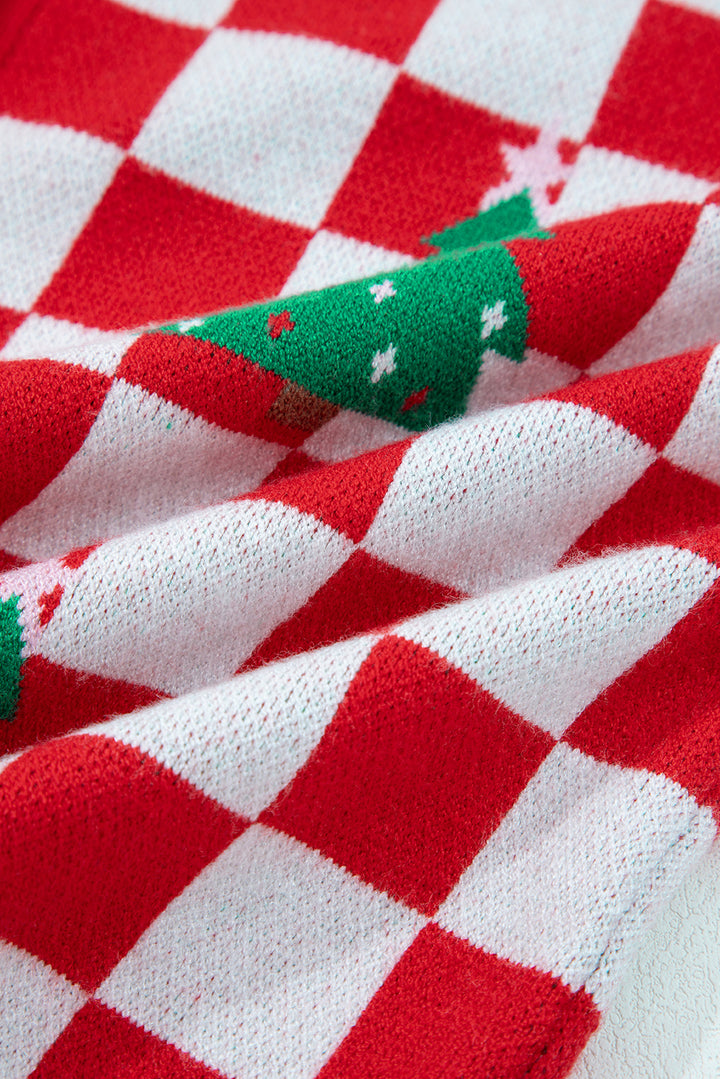 🎄🎅🏻Luke & Estelle “Candy Cane Dreams Checkered Christmas Cardigan” – Pink & White (OR) Red & White