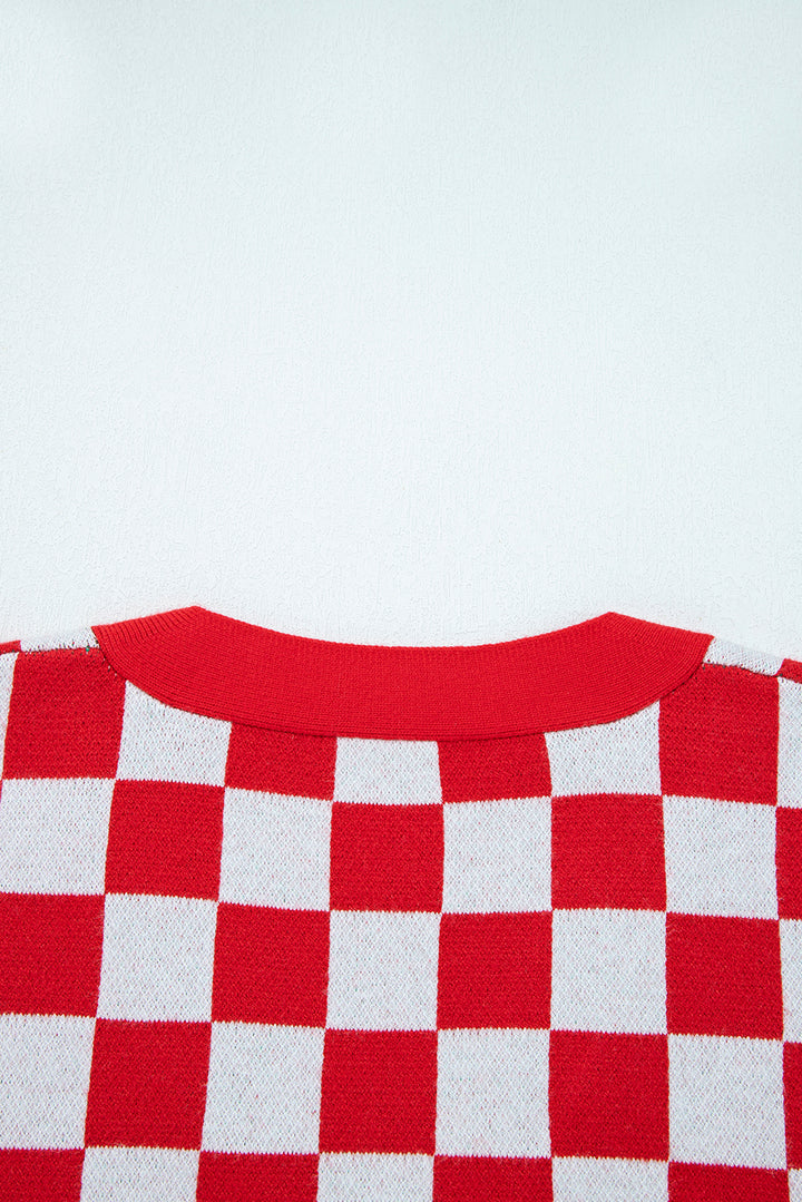 🎄🎅🏻Luke & Estelle “Candy Cane Dreams Checkered Christmas Cardigan” – Pink & White (OR) Red & White