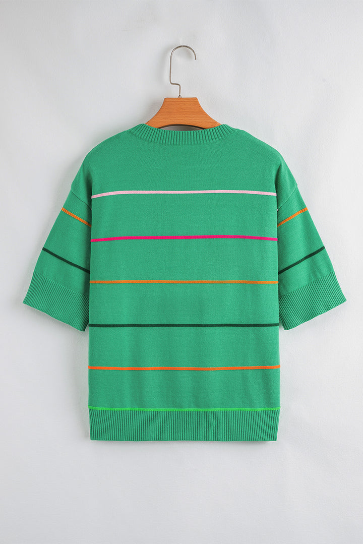 Good Vibes Stripe Knit Sweater Tee — Kelly Green