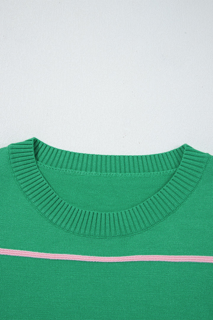 Good Vibes Stripe Knit Sweater Tee — Kelly Green