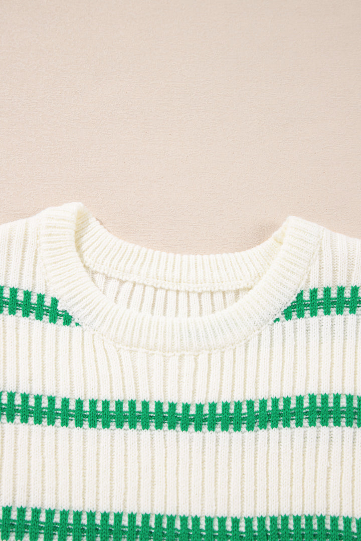 Clover Stripe Ribbed Sweater Vest – Cream & Green 🌿