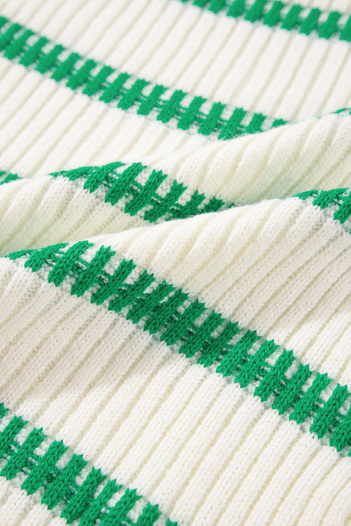 Clover Stripe Ribbed Sweater Vest – Cream & Green 🌿