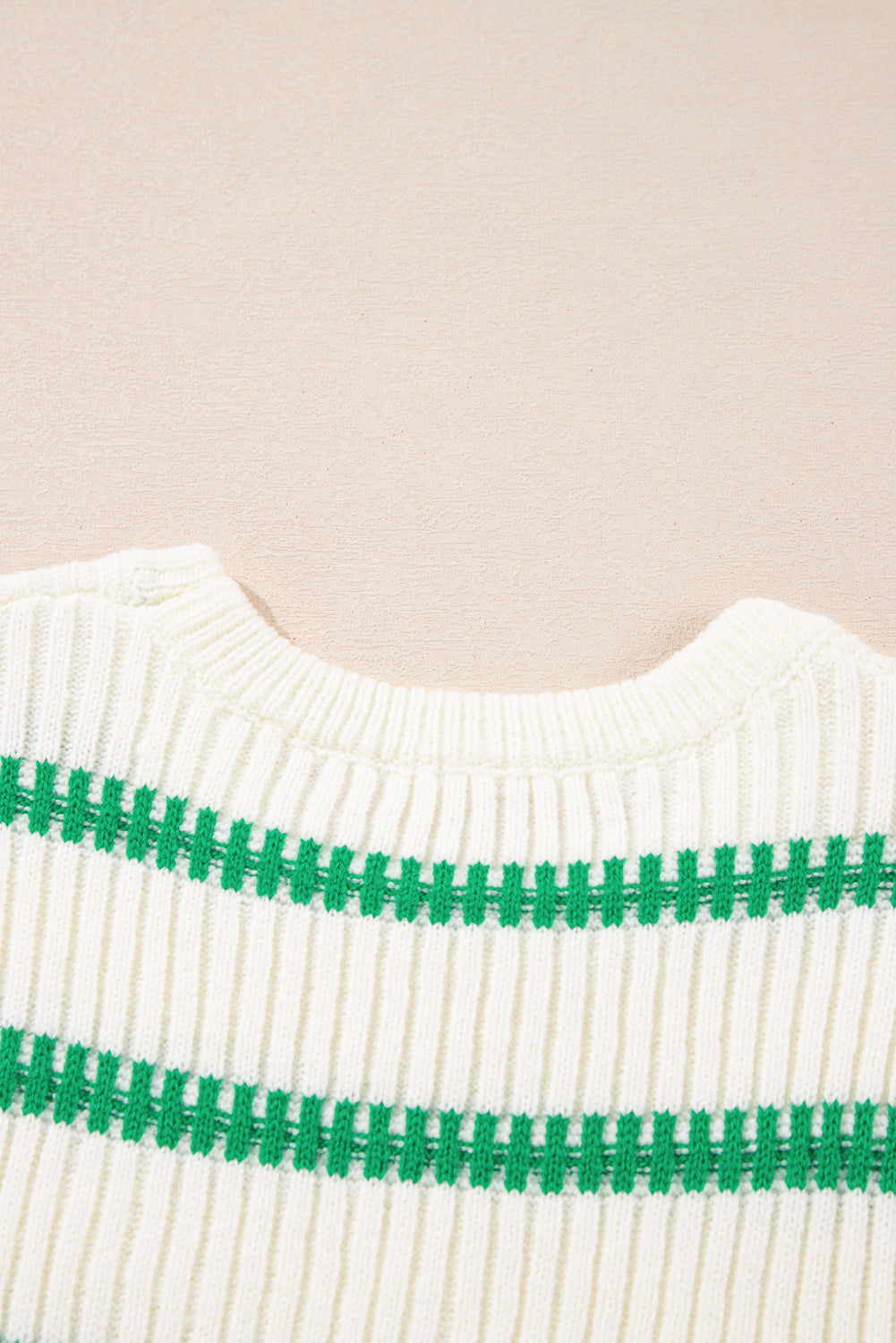 Clover Stripe Ribbed Sweater Vest – Cream & Green 🌿