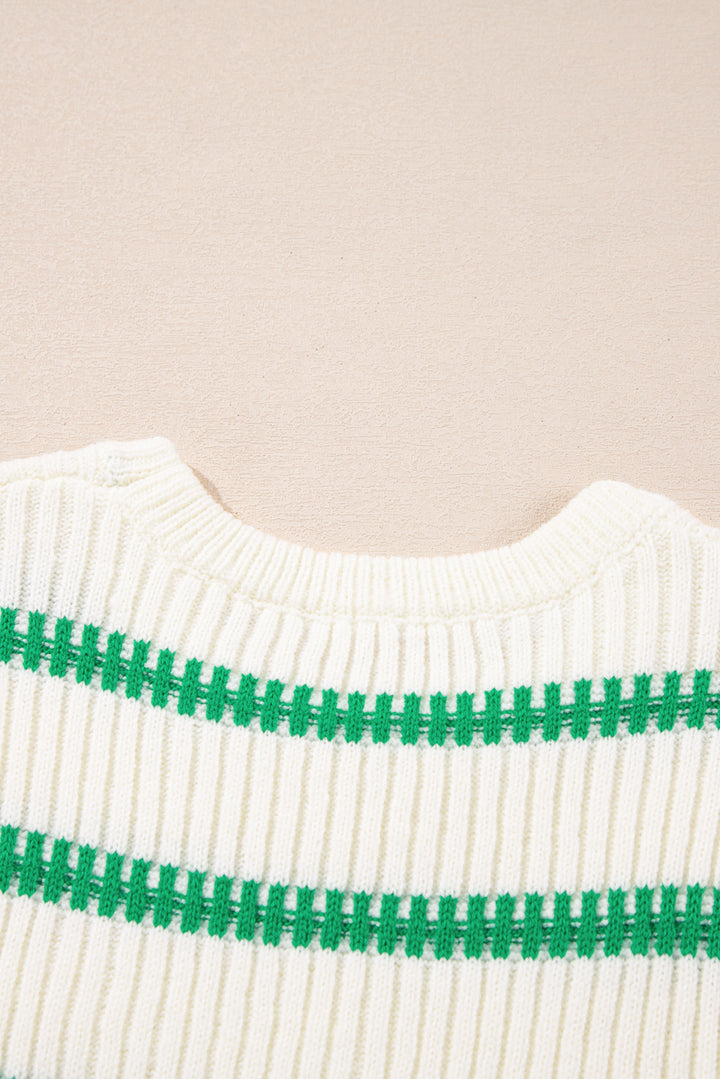 Clover Stripe Ribbed Sweater Vest – Cream & Green 🌿