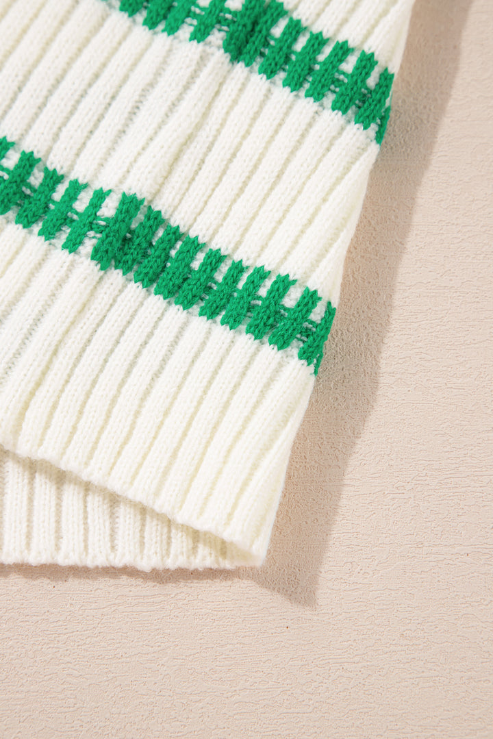 Clover Stripe Ribbed Sweater Vest – Cream & Green 🌿