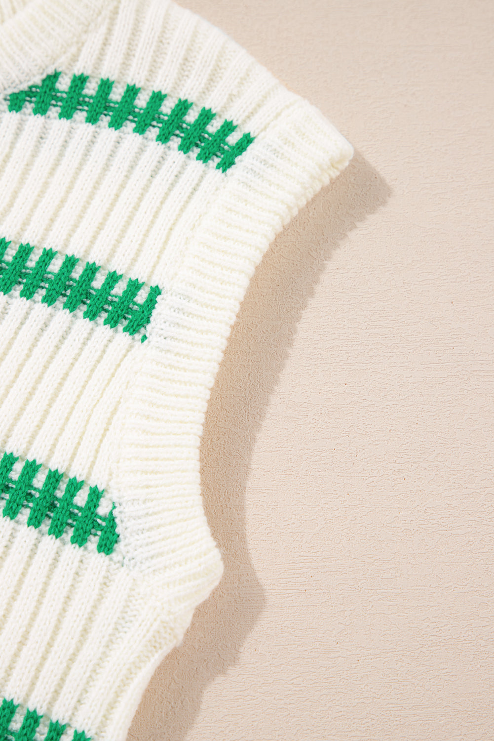 Clover Stripe Ribbed Sweater Vest – Cream & Green 🌿