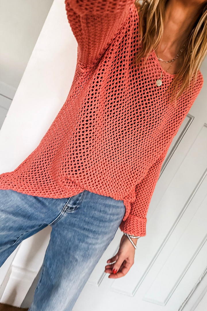 Sunset Stroll Mesh Sweater – Papaya Coral