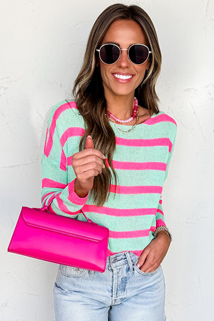 Candy Pop Stripes Sweater (Hot Pink + Mint) 💗🍃