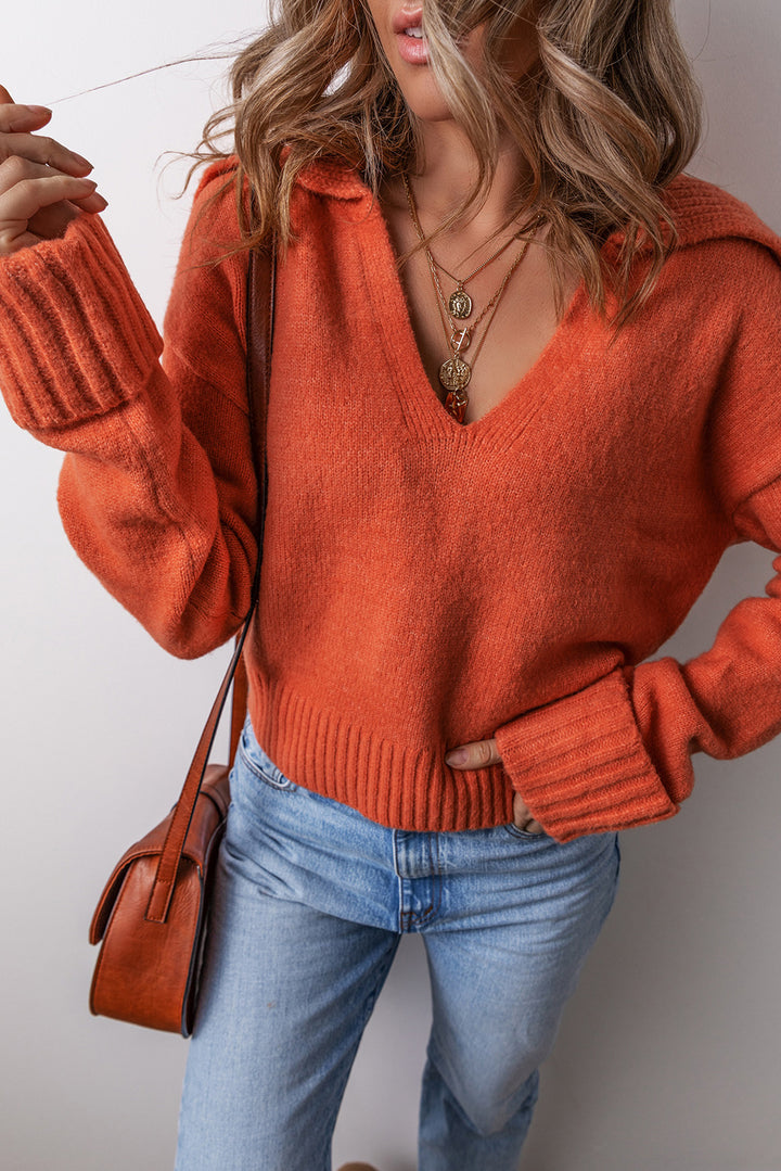 Pumpkin Glow V-Neck Collar Sweater