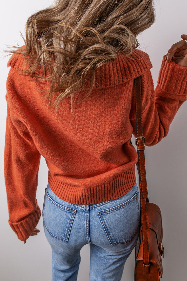 Pumpkin Glow V-Neck Collar Sweater