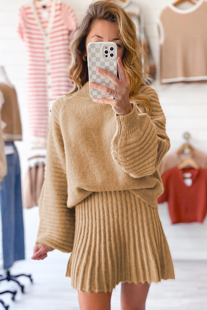 Luke & Estelle “Cozy Chic Knit” 2-Piece Sweater & Skirt Set – Camel
