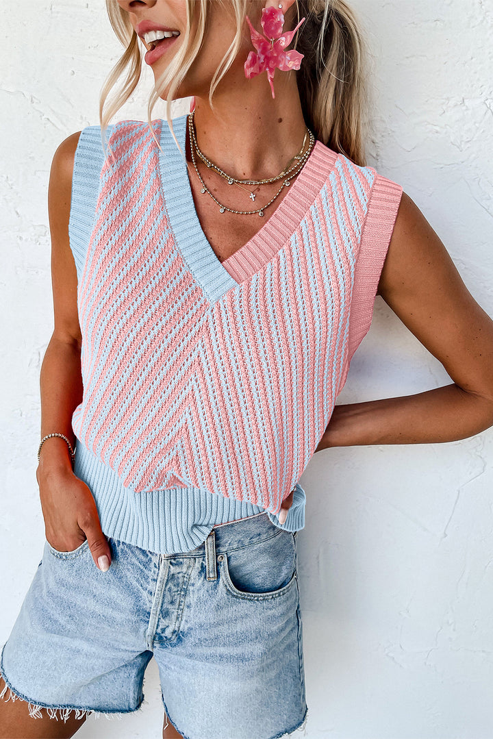 Cotton-Candy Chevron Knit Vest (Pink &amp; Sky Blue)