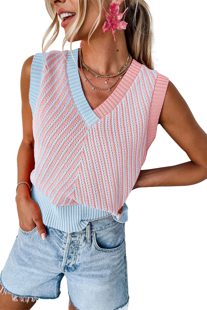 Cotton-Candy Chevron Knit Vest (Pink &amp; Sky Blue)