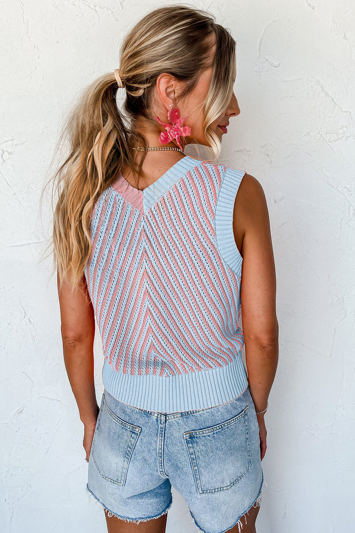 Cotton-Candy Chevron Knit Vest (Pink &amp; Sky Blue)
