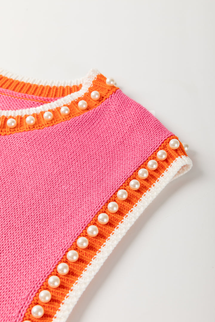 Pink Punch Pearl Trim Sweater Vest