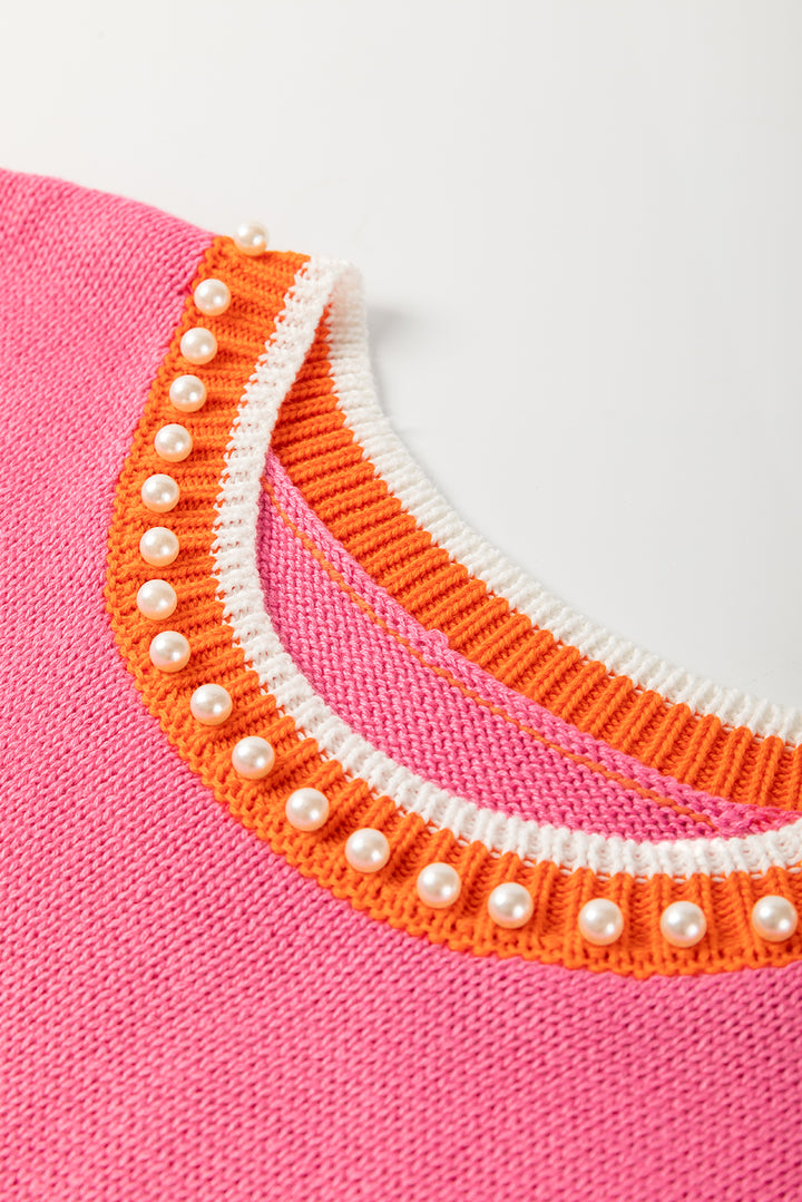 Pink Punch Pearl Trim Sweater Vest