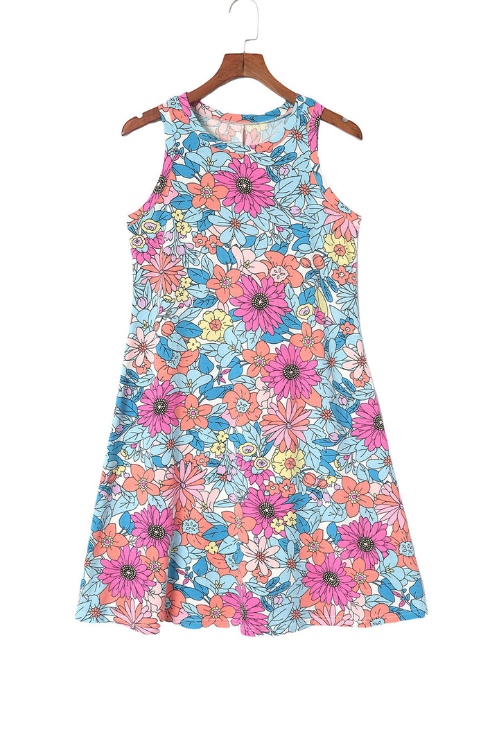 Wild Flower Round Neck Sleeveless Floral T-Shit Dress