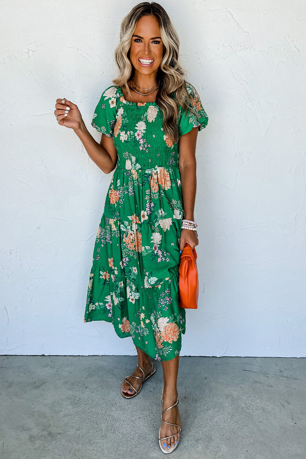 Bloom Boldly Smocked Midi Dress — Emerald Floral