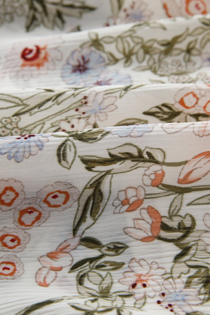 Floral Print Shirred Mock Neck Dress