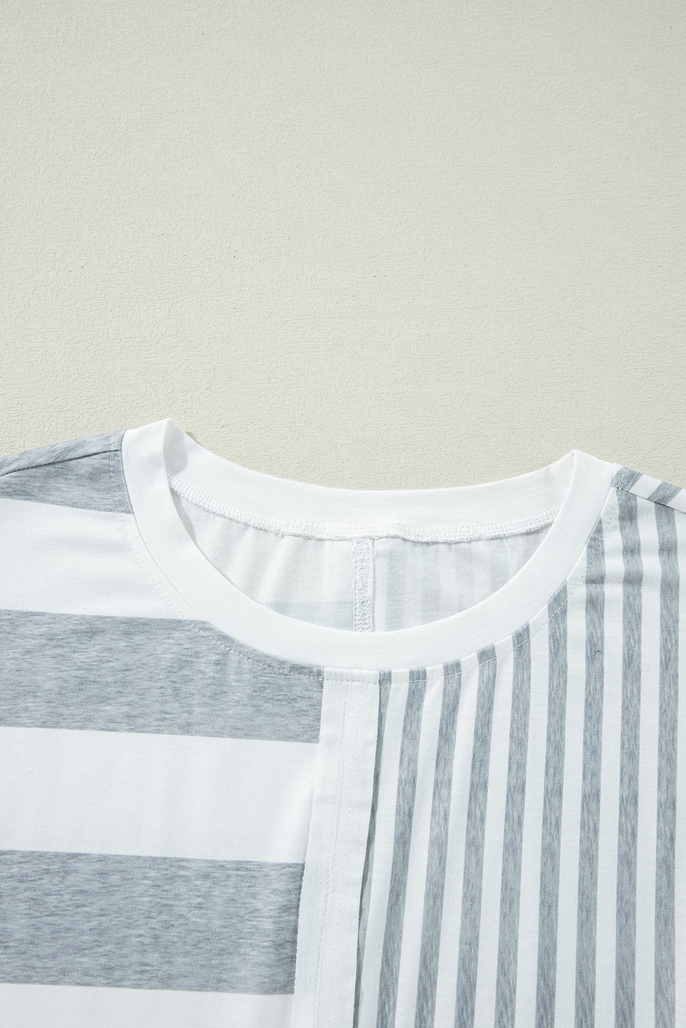 Patch It Up Stripe & Pinstripe T-Shirt Dress – Gray & White Mix