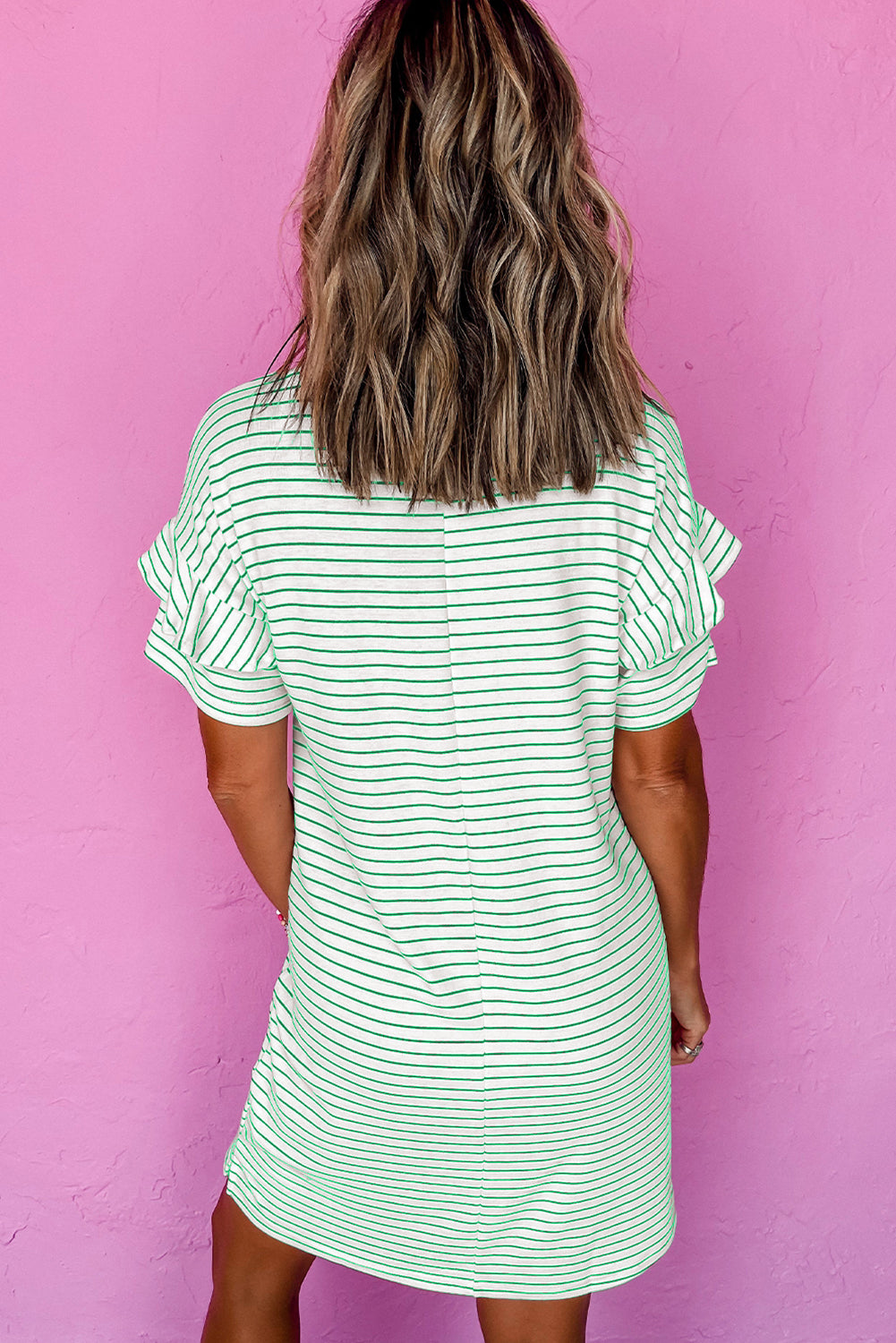 Minty Mood Striped Ruffle Sleeve Dress