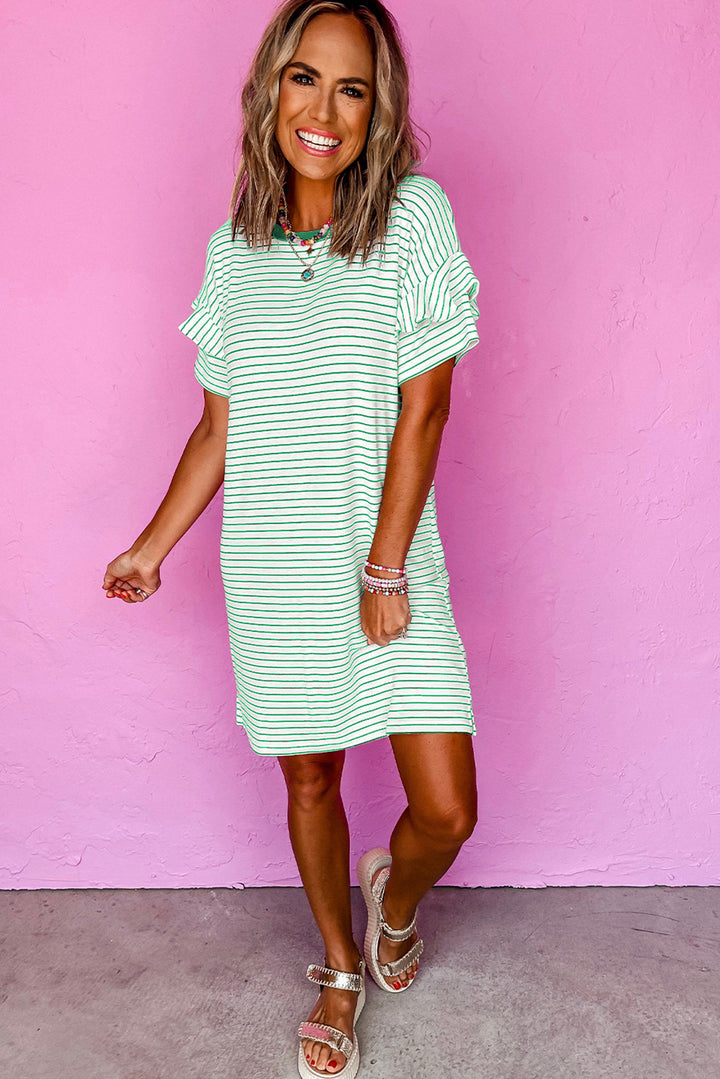 Minty Mood Striped Ruffle Sleeve Dress