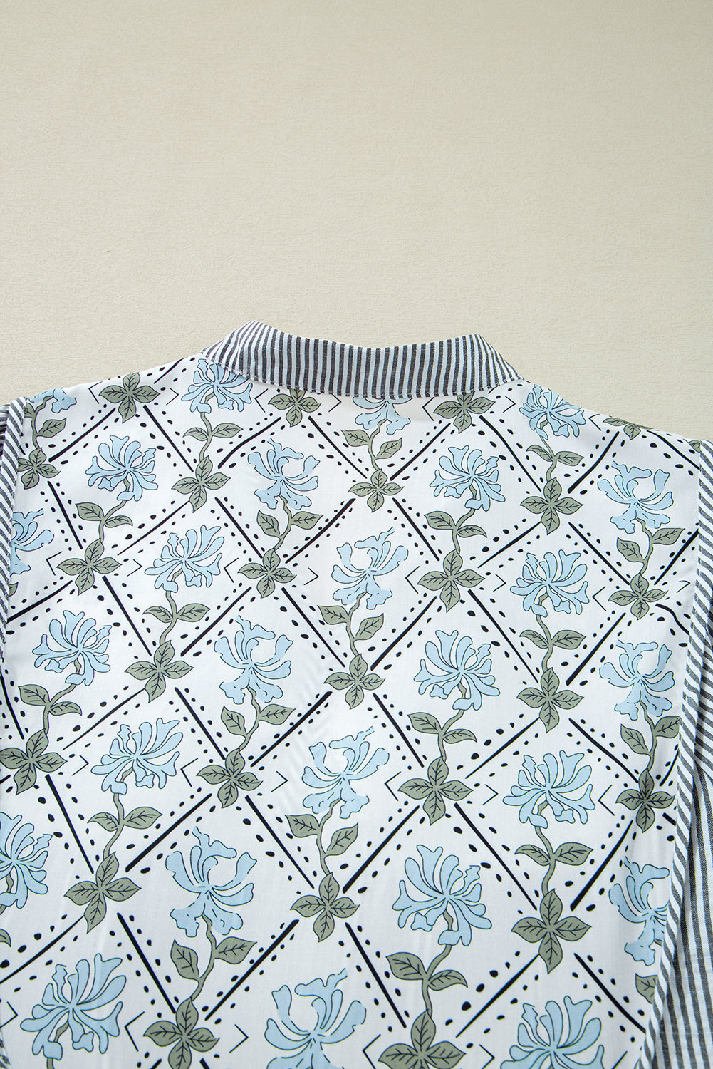 Black Stripe Floral Patchwork V Neck Shift Long Sleeve Mini Dress