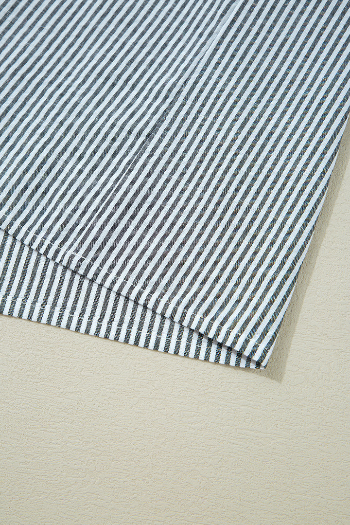 Black Stripe Floral Patchwork V Neck Shift Long Sleeve Mini Dress